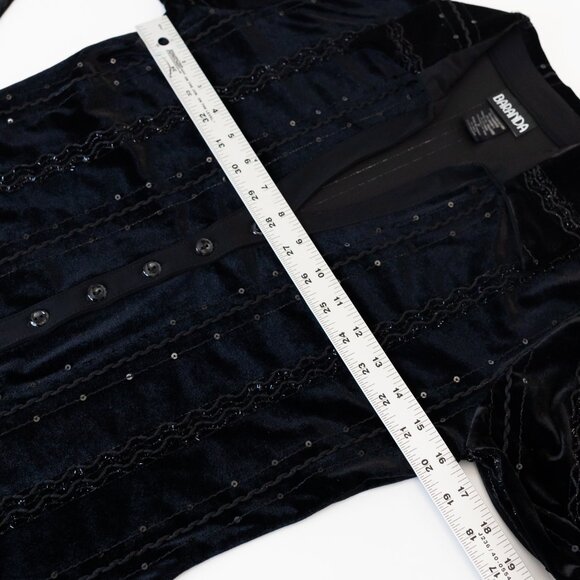 Baranda Vintage Velvet Top Blouse M Black Sequin Y2K Dark Whimsy Goth Vampy - Picture 9 of 12
